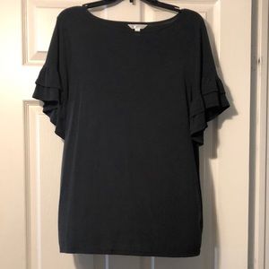 Time & Tru Black Blouse Sz Lg w/Ruffle sleeve